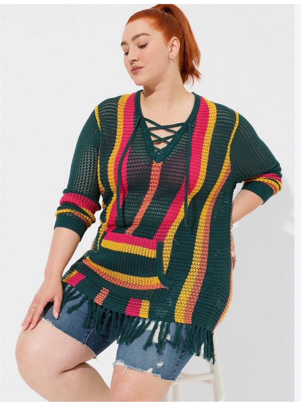 Torrid Striped Crochet sweater